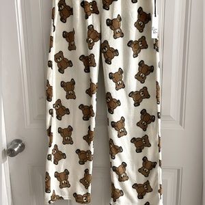 NWT, Soft Teddy Bear Pajama Pants. Size Medium, Cream and Brown. Faded Rose.